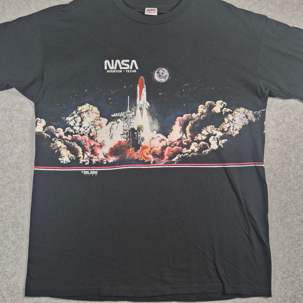 Vintage 1990 Anvil NASA Space Shuttle T-Shirt Mens 2XL Black Single Stitch